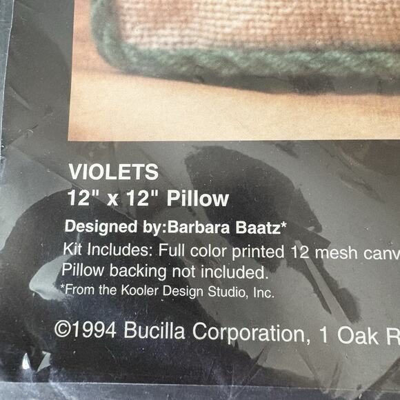 NEW Vintage 1994 Bucilla Needlepoint Violets 12 X 12 Pillow Kit 4694 - Picture 4 of 4